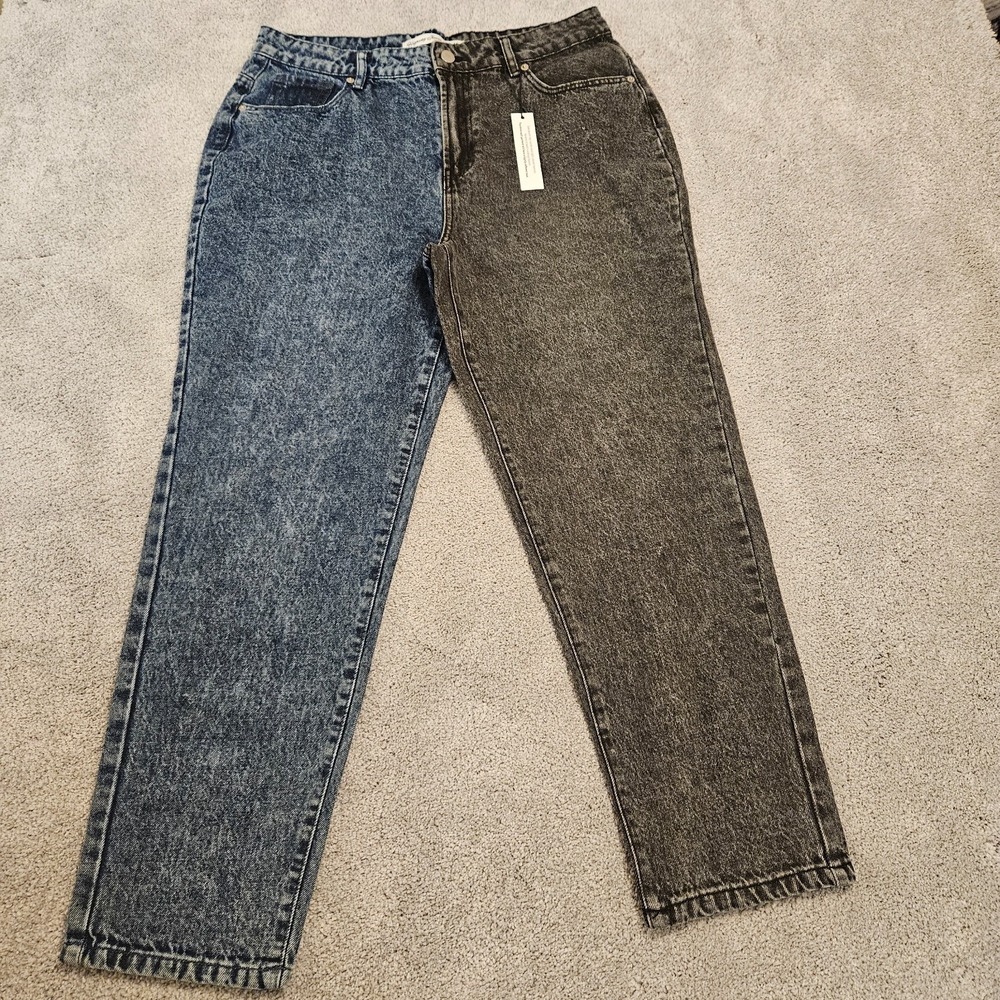 Highway Jeans Women's Two-Tone High Rise Mom Jeans Size‎ 13 Blue & Black Block